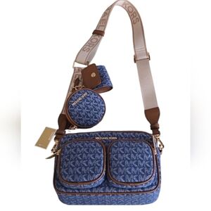 Michael Kors Denim Jet set travel pocketcrossbody tech pouches AirPods case